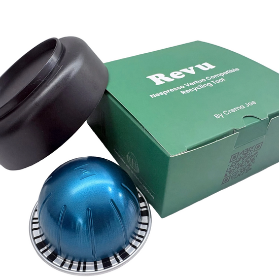 REVU tool removing the lid from a used Nespresso Vertuo capsule